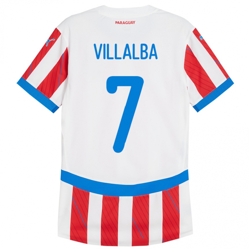 Kids Football Paraguay Rodrigo Villalba #7 White Red Home Jersey 24-26 T-Shirt Uk