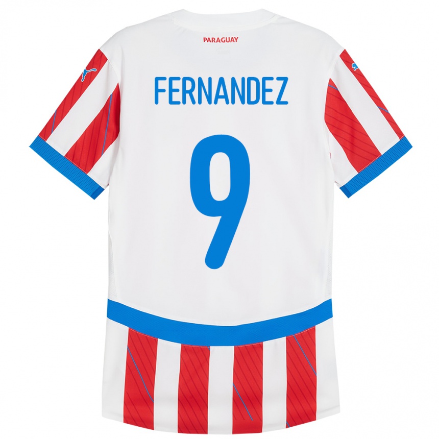 Kids Football Paraguay David Fernández #9 White Red Home Jersey 24-26 T-Shirt Uk