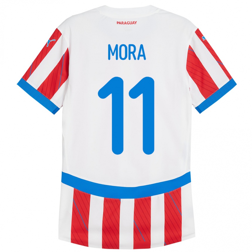 Kids Football Paraguay Jorge Mora #11 White Red Home Jersey 24-26 T-Shirt Uk