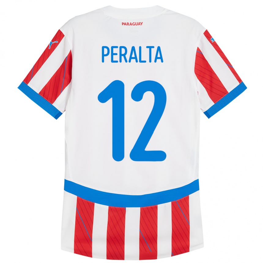 Kids Football Paraguay Jesús Peralta #12 White Red Home Jersey 24-26 T-Shirt Uk