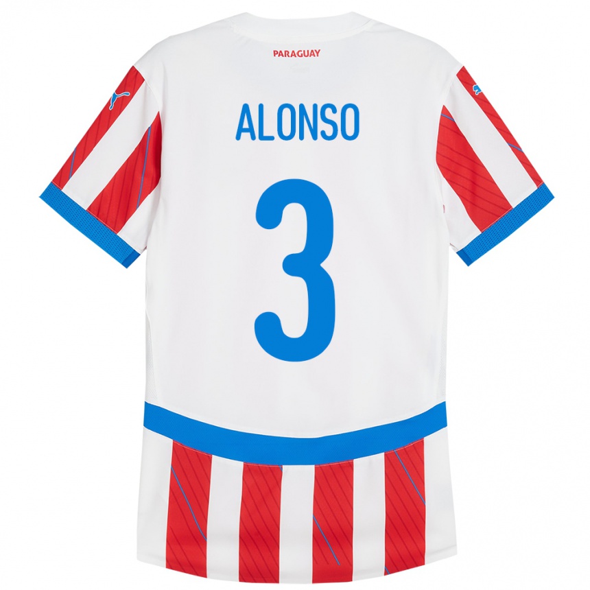 Kids Football Paraguay Lorena Alonso #3 White Red Home Jersey 24-26 T-Shirt Uk