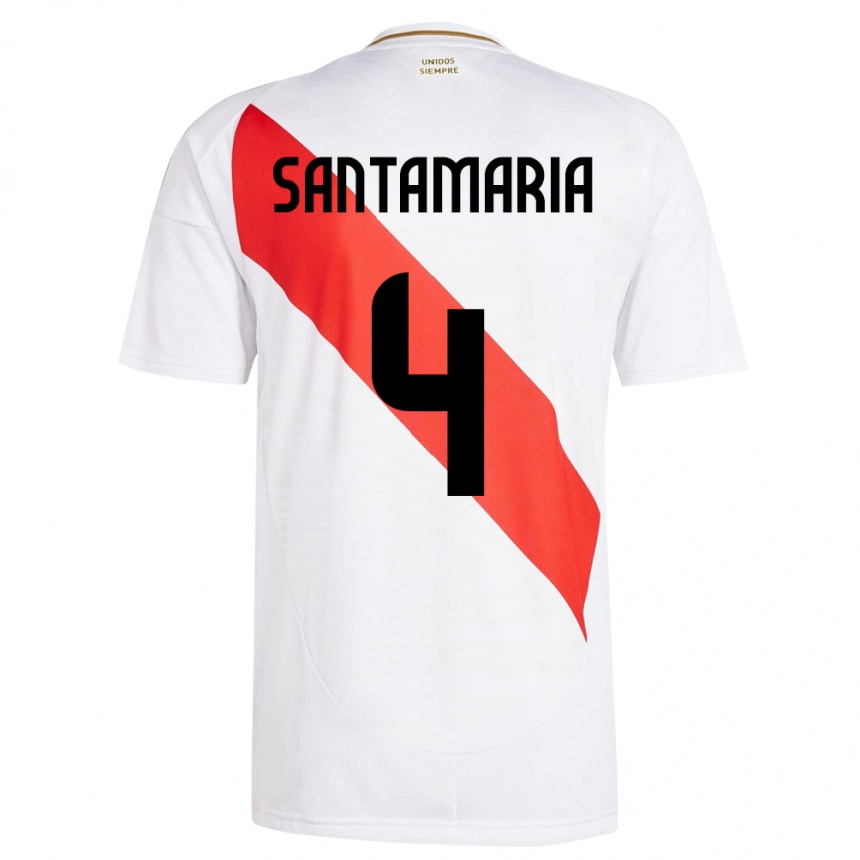 Kids Football Peru Anderson Santamaría #4 White Home Jersey 24-26 T-Shirt Uk