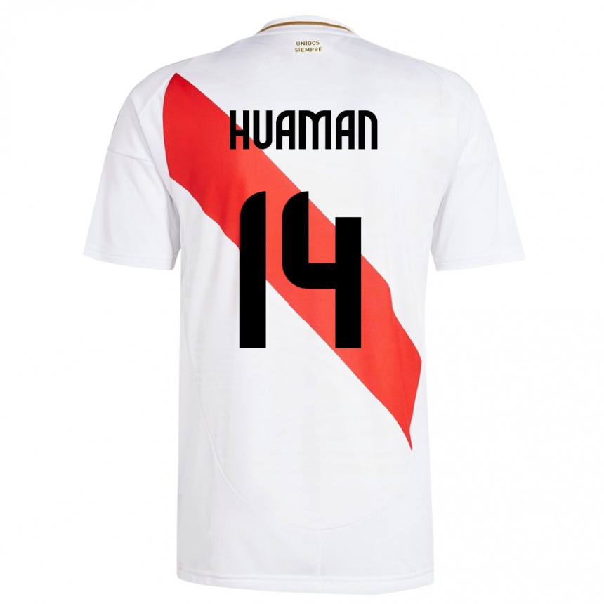 Kids Football Peru Marco Huamán #14 White Home Jersey 24-26 T-Shirt Uk