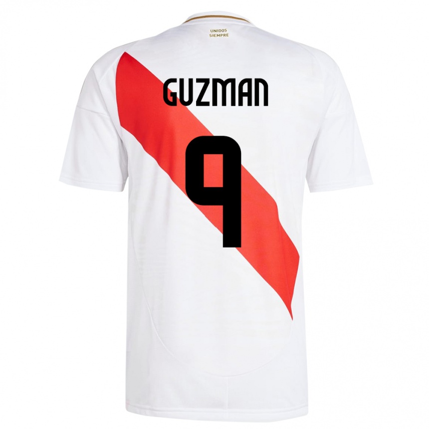 Kids Football Peru Víctor Guzmán #9 White Home Jersey 24-26 T-Shirt Uk