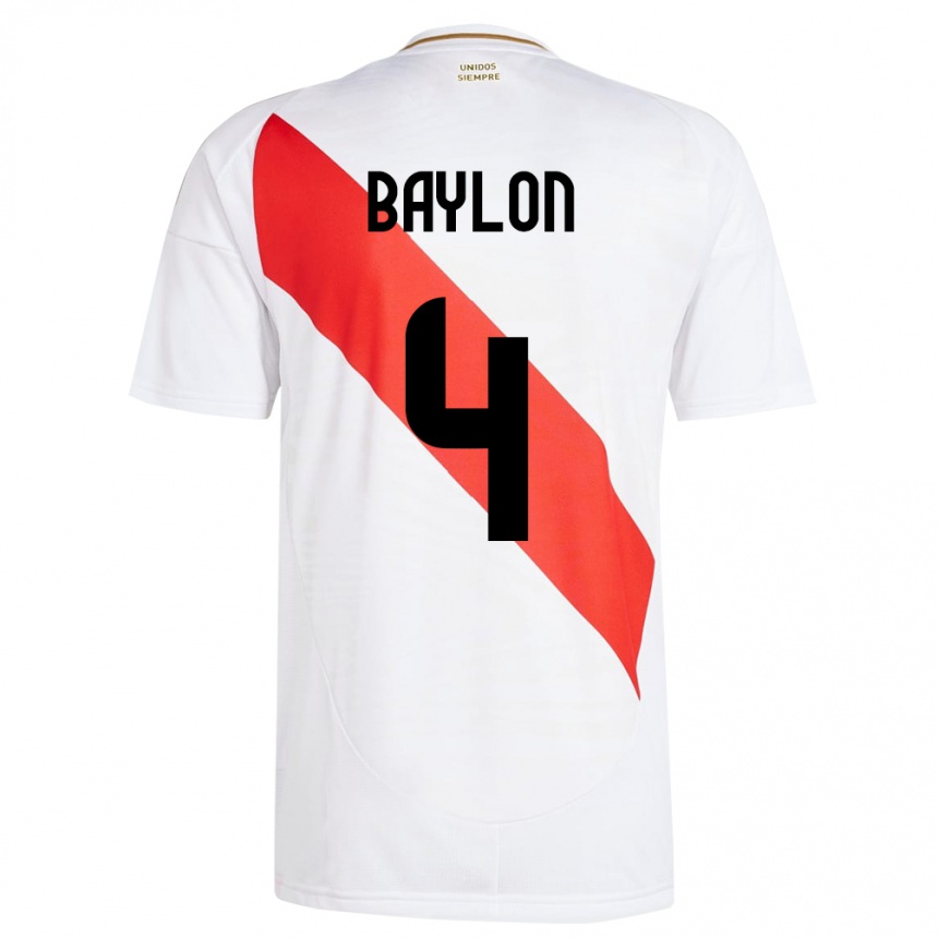 Kids Football Peru Luis Baylón #4 White Home Jersey 24-26 T-Shirt Uk