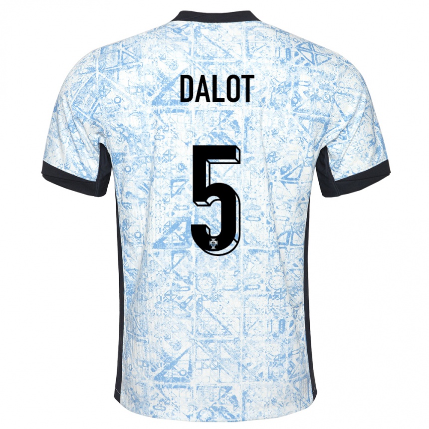 Kids Football Portugal Diogo Dalot #5 Cream Blue Away Jersey 24-26 T-Shirt Uk