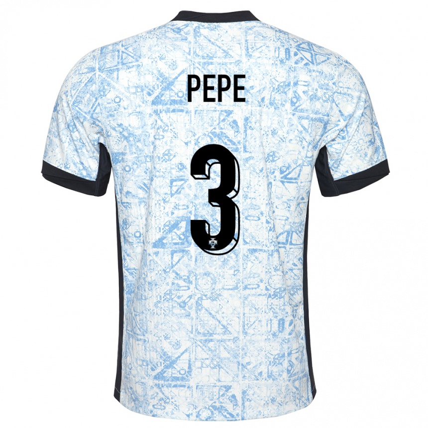 Kids Football Portugal Pepe #3 Cream Blue Away Jersey 24-26 T-Shirt Uk