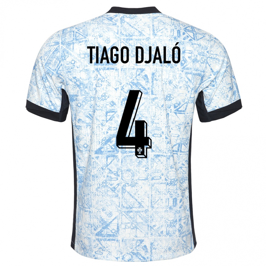 Kids Football Portugal Tiago Djalo #4 Cream Blue Away Jersey 24-26 T-Shirt Uk