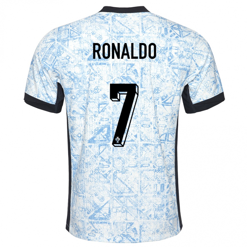 Kids Football Portugal Cristiano Ronaldo #7 Cream Blue Away Jersey 24-26 T-Shirt Uk