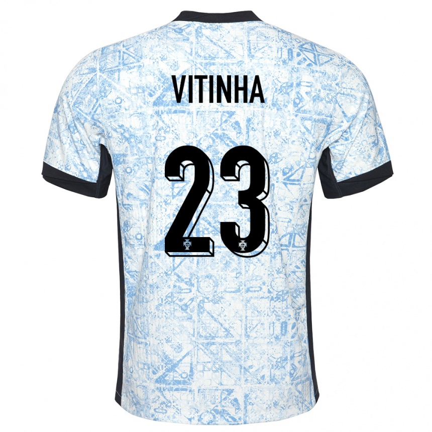 Kids Football Portugal Vitinha #23 Cream Blue Away Jersey 24-26 T-Shirt Uk