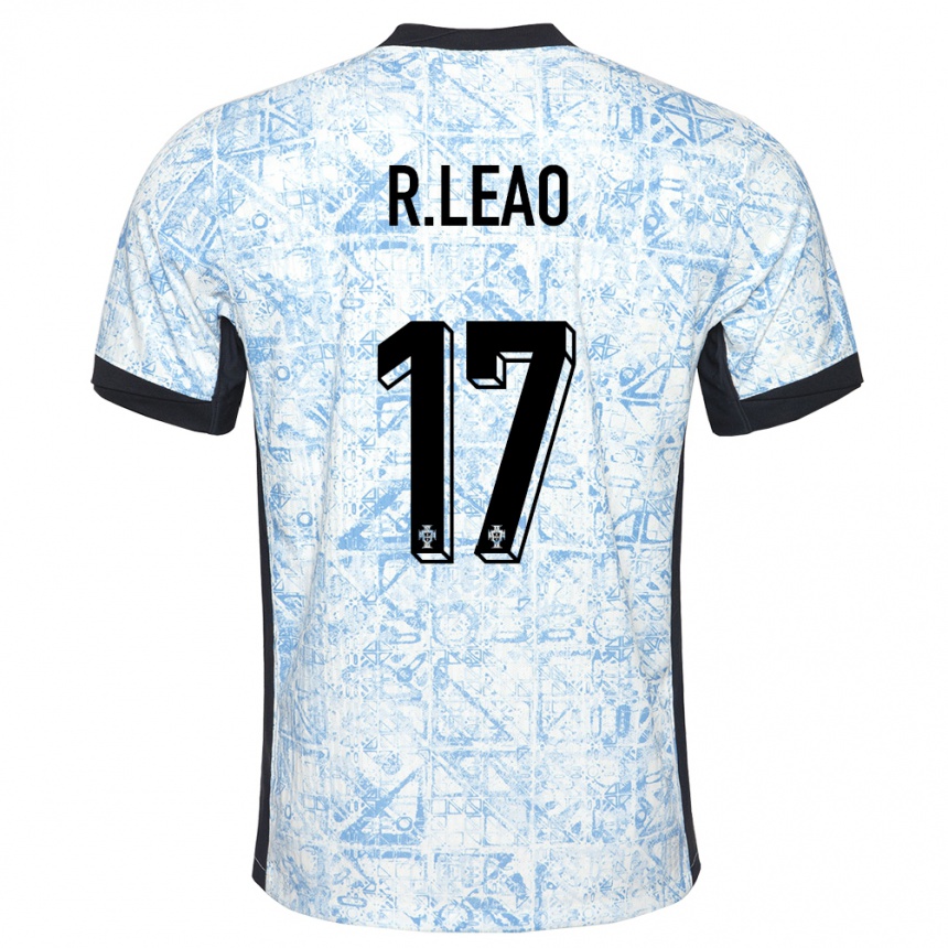 Kids Football Portugal Rafael Leao #17 Cream Blue Away Jersey 24-26 T-Shirt Uk