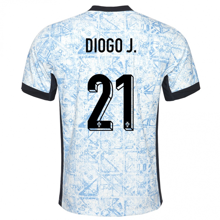 Kids Football Portugal Diogo Jota #21 Cream Blue Away Jersey 24-26 T-Shirt Uk