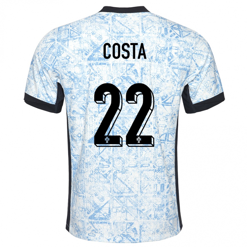 Kids Football Portugal Diogo Costa #22 Cream Blue Away Jersey 24-26 T-Shirt Uk