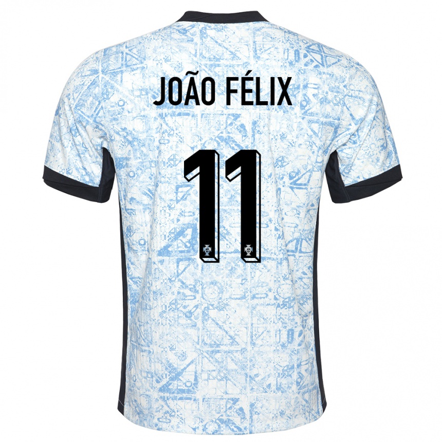 Kids Football Portugal Joao Felix #11 Cream Blue Away Jersey 24-26 T-Shirt Uk