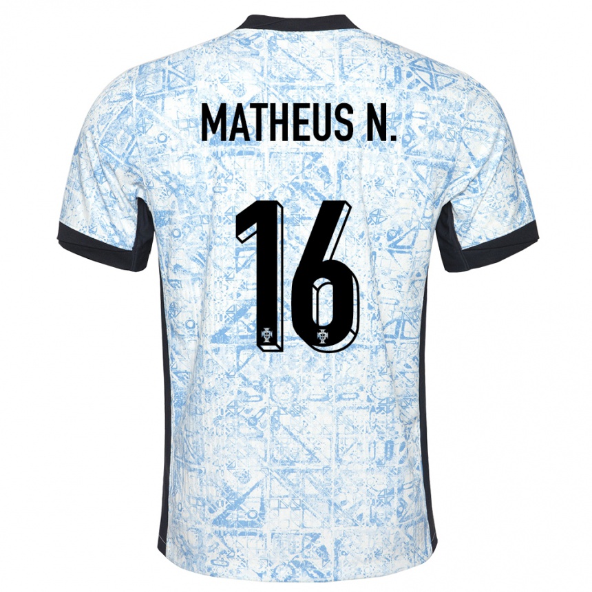 Kids Football Portugal Matheus Nunes #16 Cream Blue Away Jersey 24-26 T-Shirt Uk