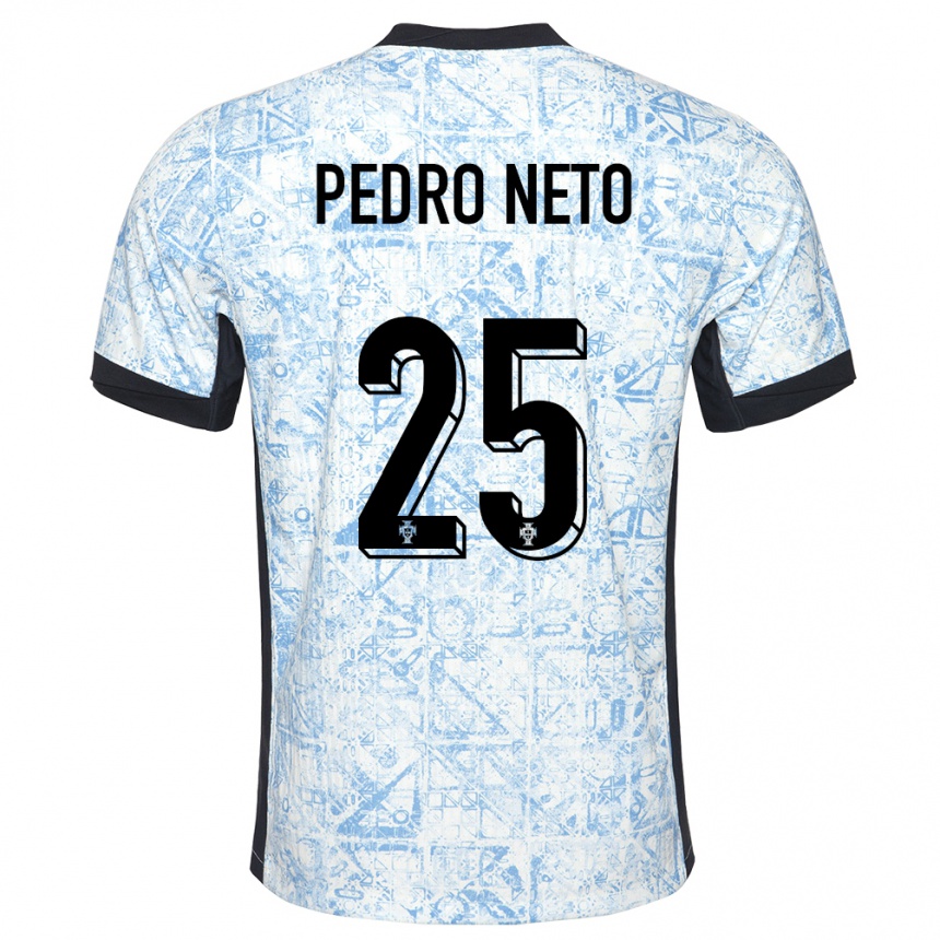 Kids Football Portugal Pedro Neto #25 Cream Blue Away Jersey 24-26 T-Shirt Uk