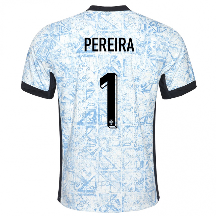 Kids Football Portugal Ines Pereira #1 Cream Blue Away Jersey 24-26 T-Shirt Uk