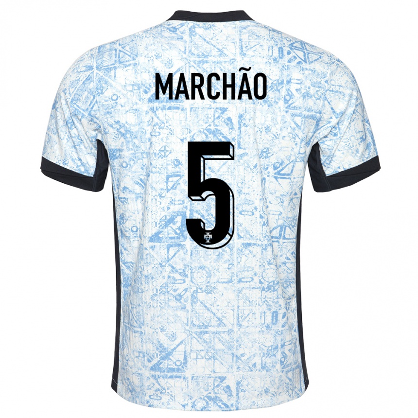 Kids Football Portugal Joana Marchao #5 Cream Blue Away Jersey 24-26 T-Shirt Uk