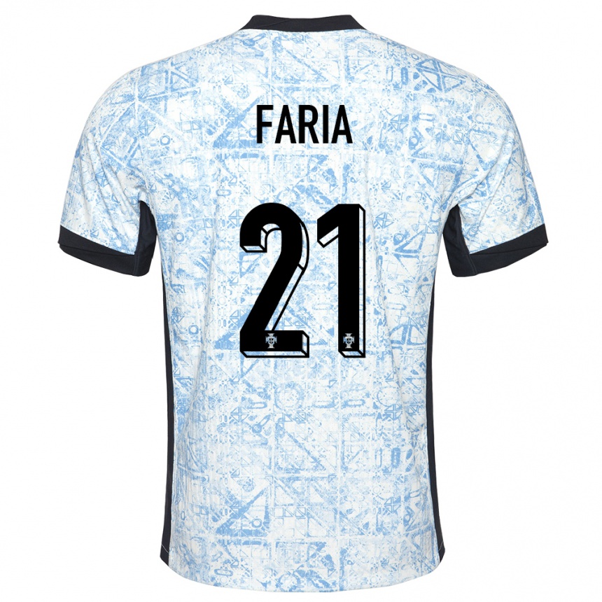 Kids Football Portugal Andreia Faria #21 Cream Blue Away Jersey 24-26 T-Shirt Uk