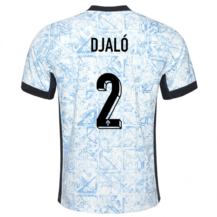 Kids Football Portugal Tiago Djalo #2 Cream Blue Away Jersey 24-26 T-Shirt Uk