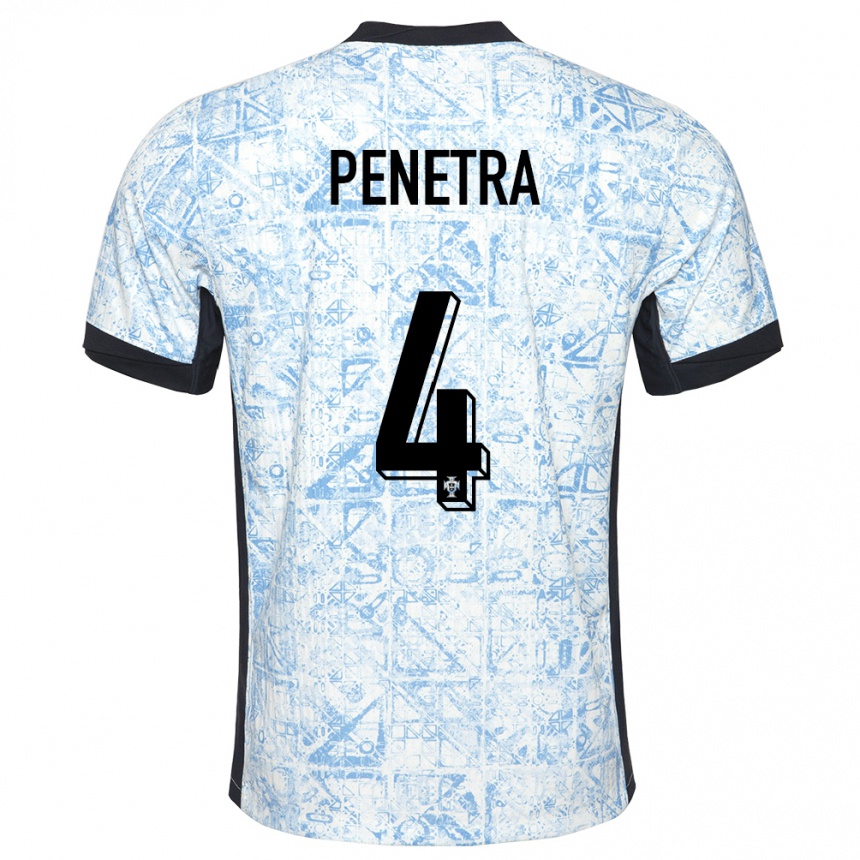 Kids Football Portugal Alexandre Penetra #4 Cream Blue Away Jersey 24-26 T-Shirt Uk