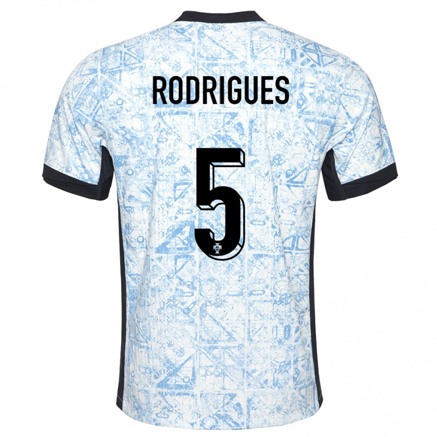 Kids Football Portugal Rafael Rodrigues #5 Cream Blue Away Jersey 24-26 T-Shirt Uk