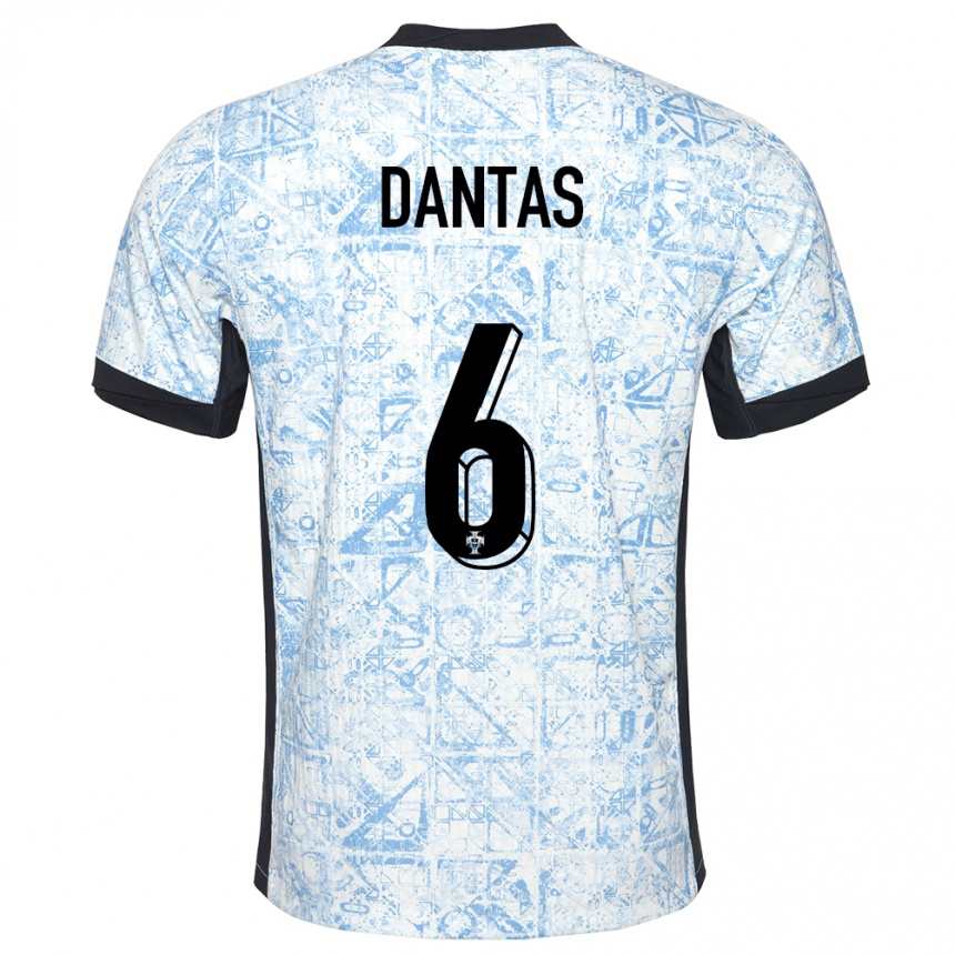 Kids Football Portugal Tiago Dantas #6 Cream Blue Away Jersey 24-26 T-Shirt Uk