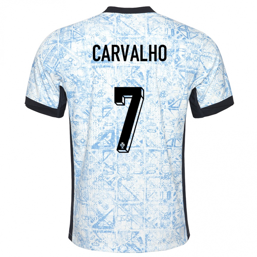 Kids Football Portugal Fabio Carvalho #7 Cream Blue Away Jersey 24-26 T-Shirt Uk