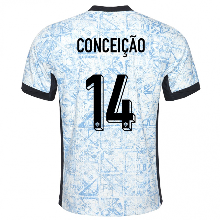 Kids Football Portugal Rodrigo Conceicao #14 Cream Blue Away Jersey 24-26 T-Shirt Uk