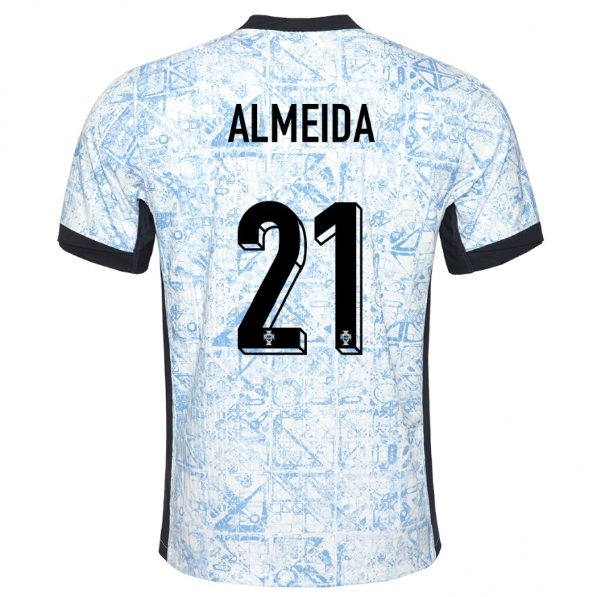 Kids Football Portugal Andre Almeida #21 Cream Blue Away Jersey 24-26 T-Shirt Uk