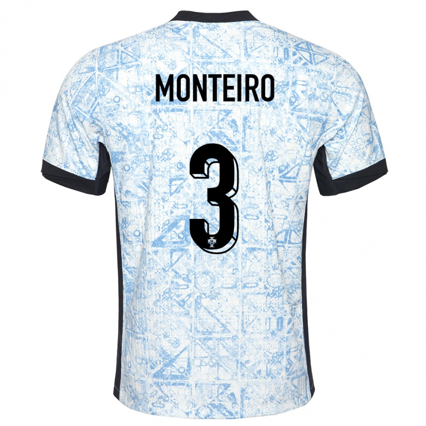 Kids Football Portugal Diogo Monteiro #3 Cream Blue Away Jersey 24-26 T-Shirt Uk