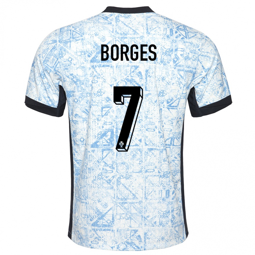 Kids Football Portugal Carlos Borges #7 Cream Blue Away Jersey 24-26 T-Shirt Uk