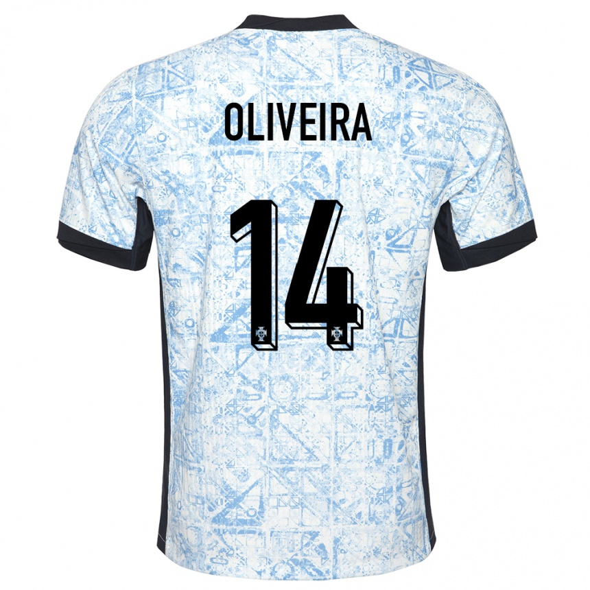 Kids Football Portugal Hugo Oliveira #14 Cream Blue Away Jersey 24-26 T-Shirt Uk