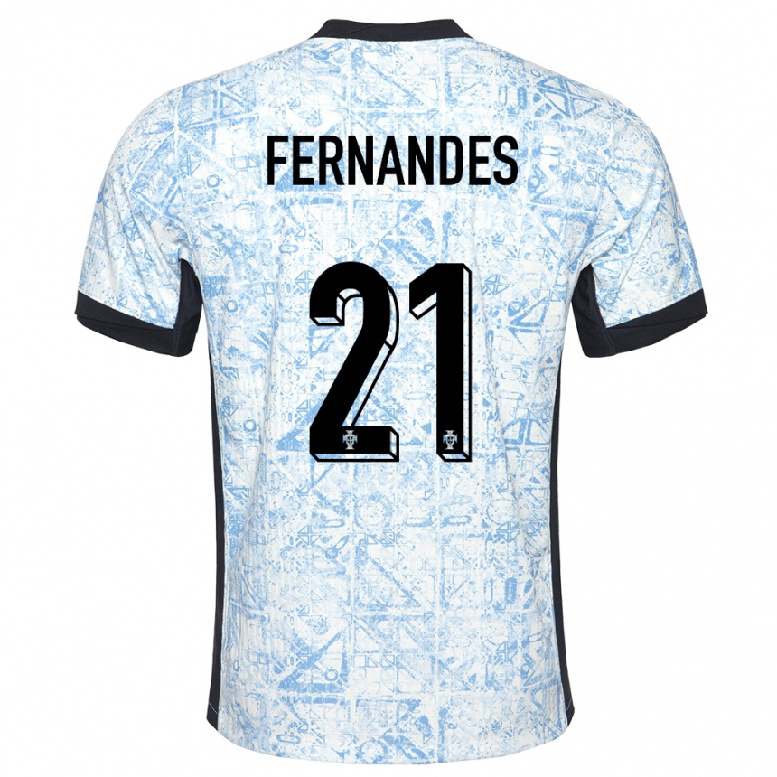 Kids Football Portugal Mateus Fernandes #21 Cream Blue Away Jersey 24-26 T-Shirt Uk