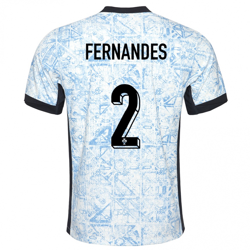 Kids Football Portugal Martim Fernandes #2 Cream Blue Away Jersey 24-26 T-Shirt Uk