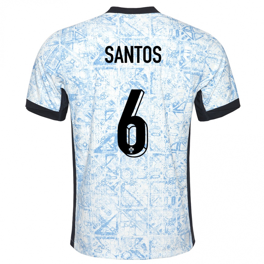 Kids Football Portugal Vasco Santos #6 Cream Blue Away Jersey 24-26 T-Shirt Uk