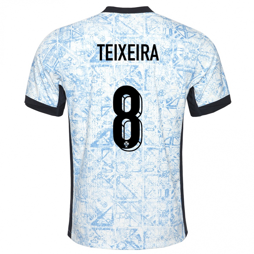 Kids Football Portugal Joao Teixeira #8 Cream Blue Away Jersey 24-26 T-Shirt Uk