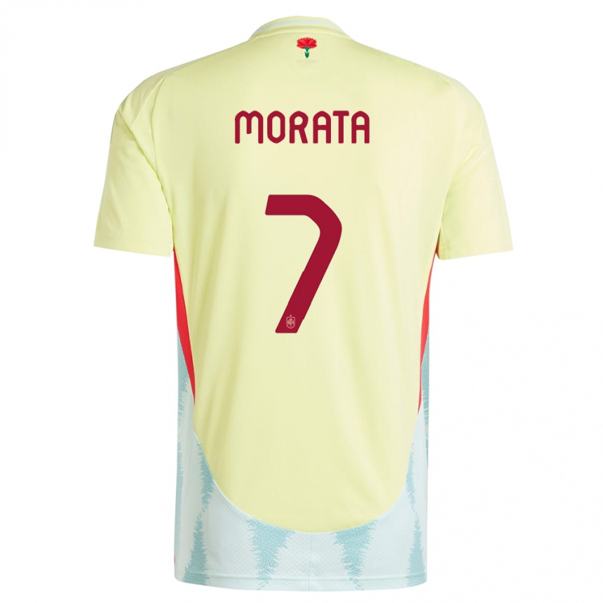 Kids Football Spain Alvaro Morata #7 Yellow Away Jersey 24-26 T-Shirt Uk