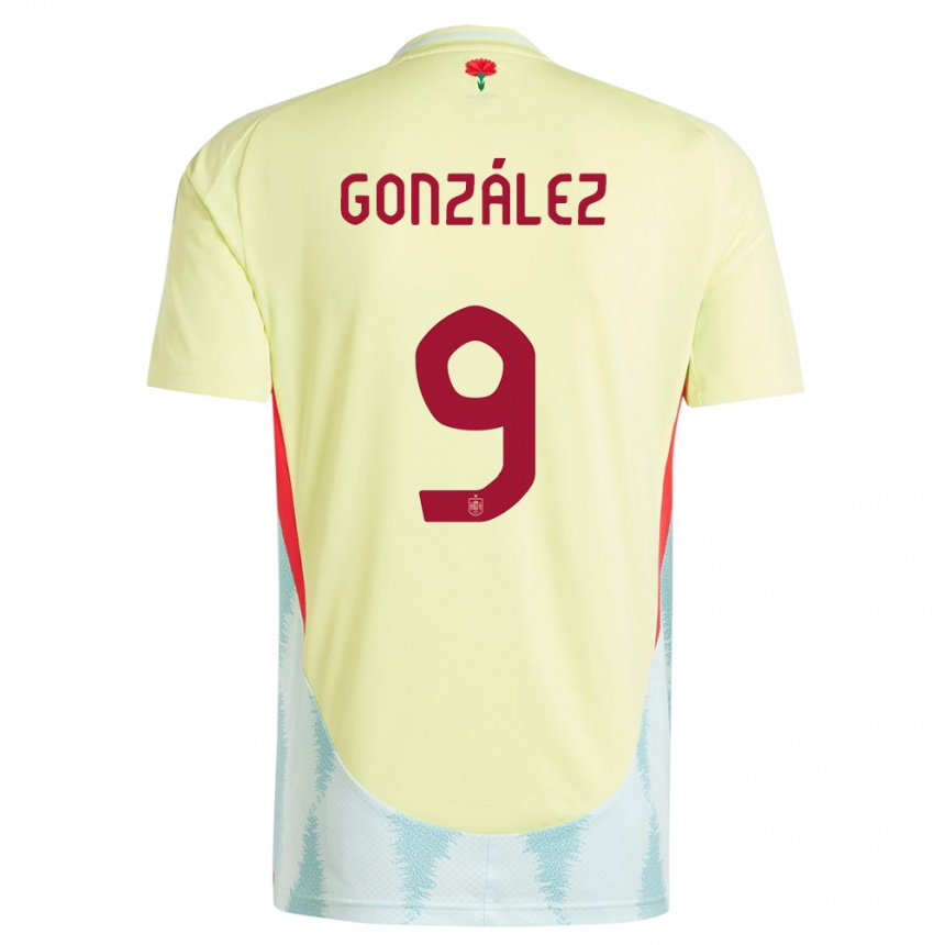 Kids Football Spain Esther Gonzalez #9 Yellow Away Jersey 24-26 T-Shirt Uk