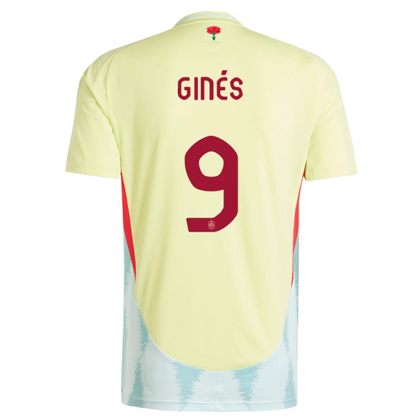 Kids Football Spain Alvaro Gines #9 Yellow Away Jersey 24-26 T-Shirt Uk