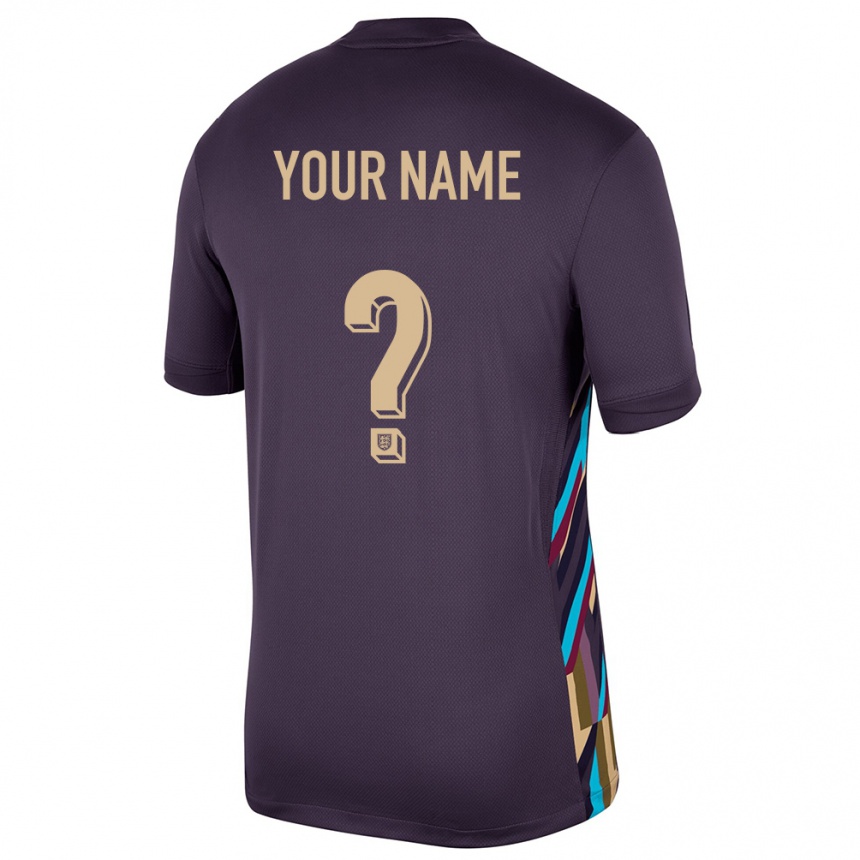 Kids Football England Your Name #0 Dark Raisin Away Jersey 24-26 T-Shirt Uk