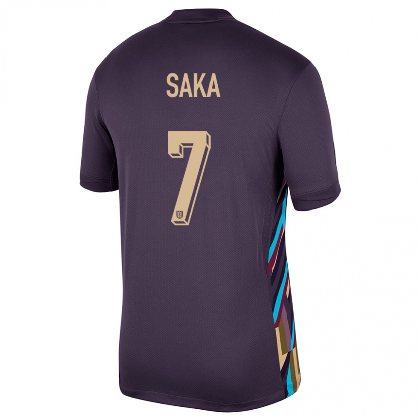 Kids Football England Bukayo Saka #7 Dark Raisin Away Jersey 24-26 T-Shirt Uk