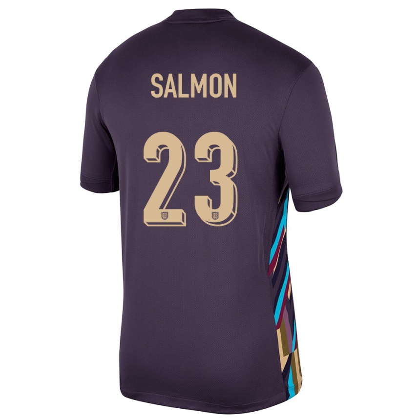 Kids Football England Ebony Salmon #23 Dark Raisin Away Jersey 24-26 T-Shirt Uk