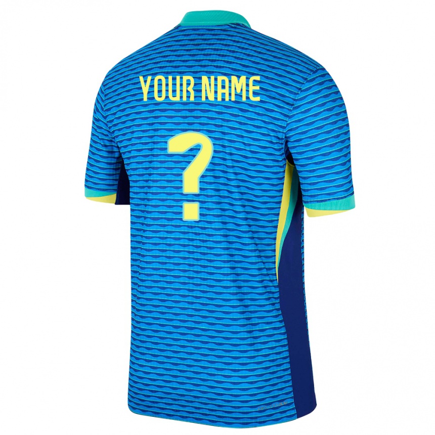 Kids Football Brazil Your Name #0 Blue Away Jersey 24-26 T-Shirt Uk