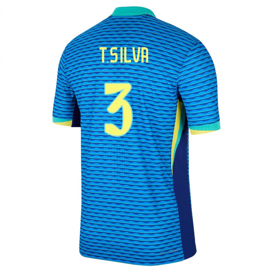 Kids Football Brazil Thiago Silva #3 Blue Away Jersey 24-26 T-Shirt Uk