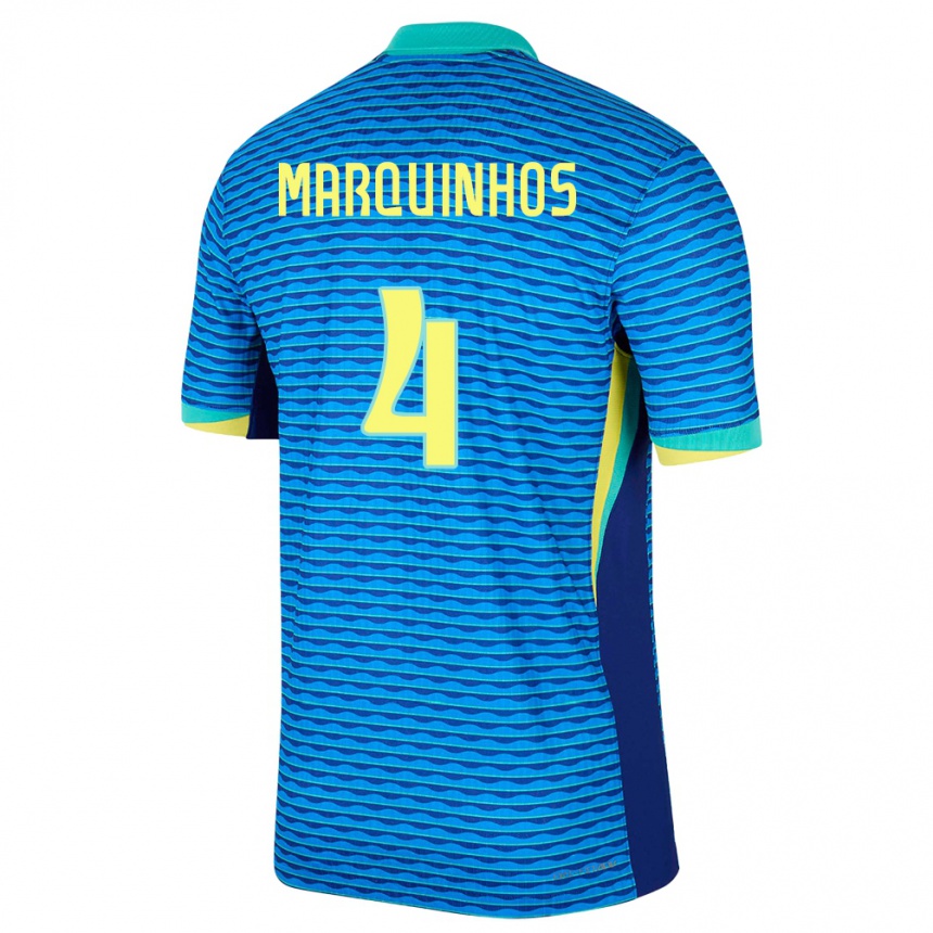 Kids Football Brazil Marquinhos #4 Blue Away Jersey 24-26 T-Shirt Uk