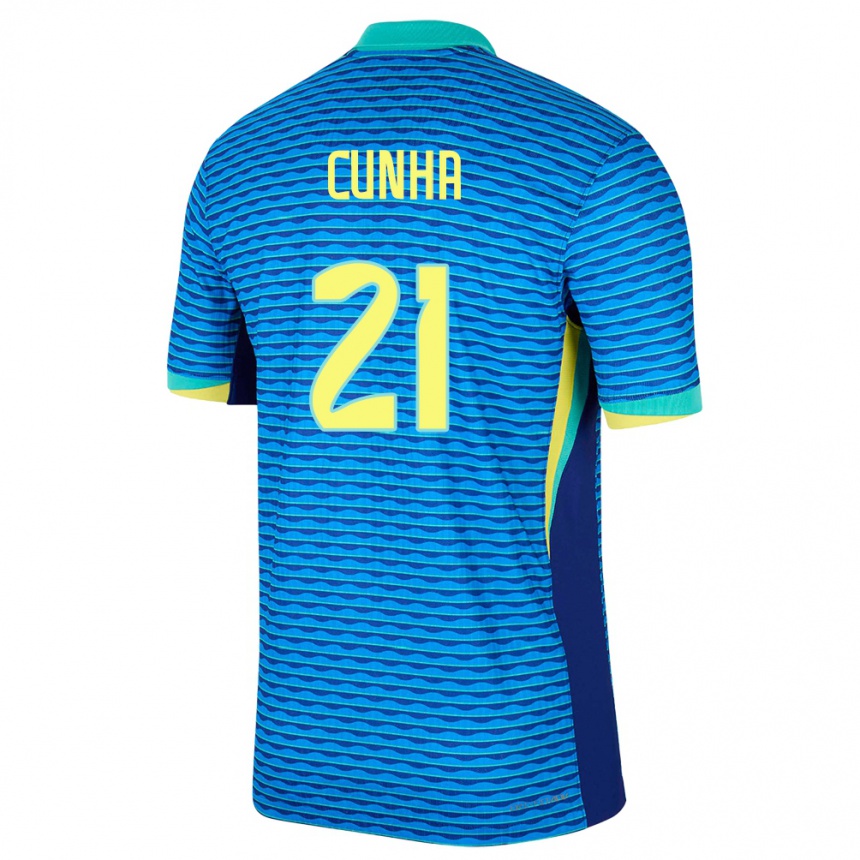 Kids Football Brazil Matheus Cunha #21 Blue Away Jersey 24-26 T-Shirt Uk