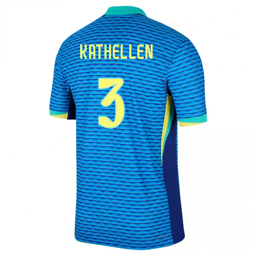 Kids Football Brazil Kathellen #3 Blue Away Jersey 24-26 T-Shirt Uk