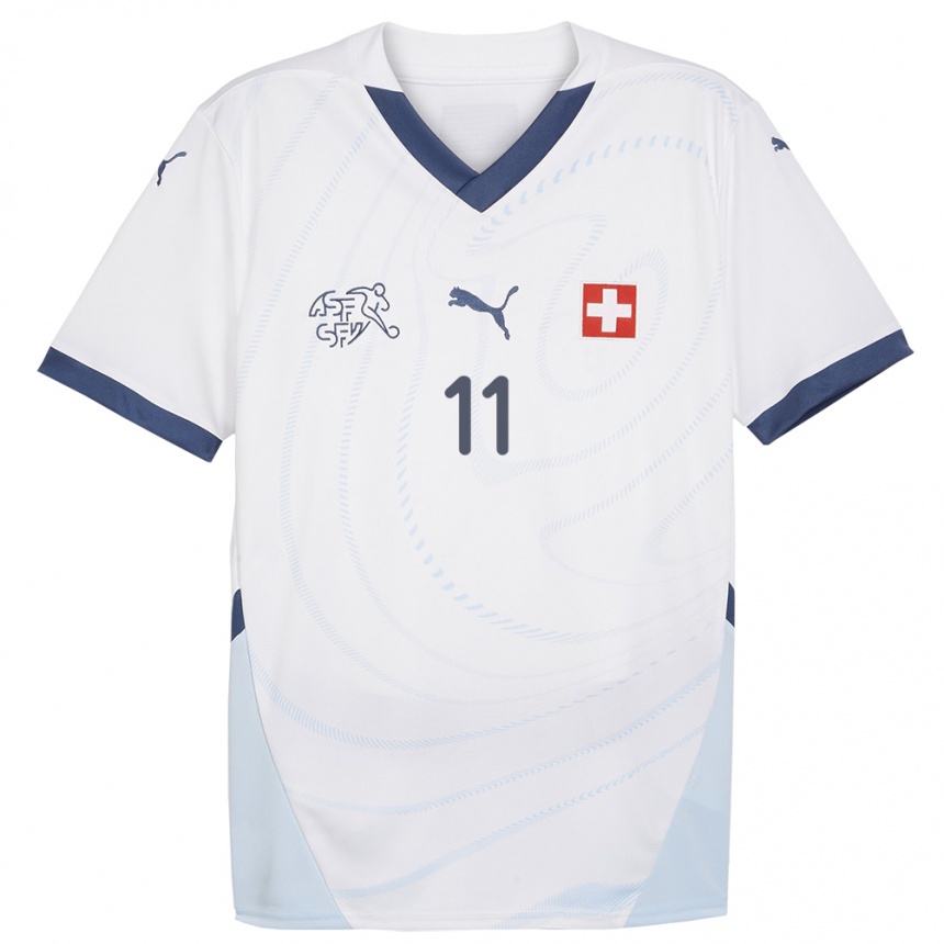 Kids Football Switzerland Andrin Hunziker #11 White Away Jersey 24-26 T-Shirt Uk