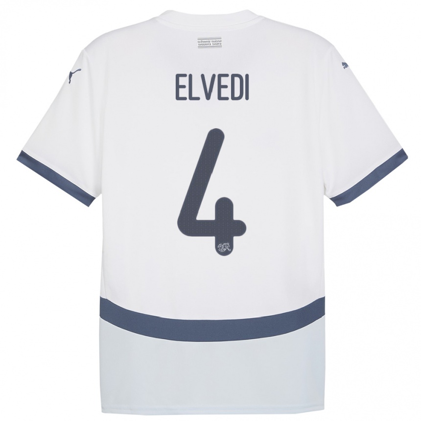 Kids Football Switzerland Nico Elvedi #4 White Away Jersey 24-26 T-Shirt Uk